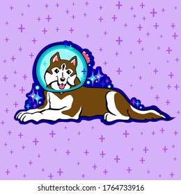 Vector image of an astronaut's kawaii dog