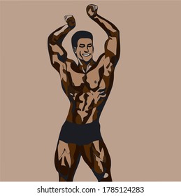 vector image of an athlete bodybuilder with a large muscle mass