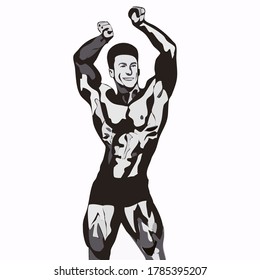 vector image of an athlete bodybuilder with a large muscle mass