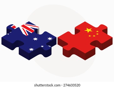Vector Image - Australia and China Flags in puzzle isolated on white background