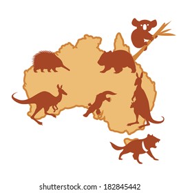 Vector image of Australis with silhouettes of animals