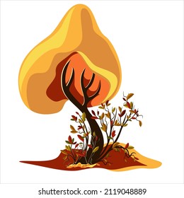 Vector image of autumn concept. with a lone tree with a shrub. Stylization. EPS 10