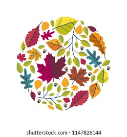 Vector image of autumn leaves arranged in a circle