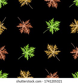 Vector image. Autumn leaves funny pattern. Modular image to edit. Black background.