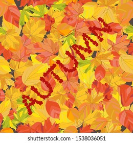 Vector image for autumn motives, stylized inscription Autumn, seamless pattern