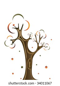 Vector image of autumn tree in the wind