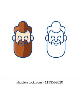 The vector image of an avatar of a man with a beard and blush. Flat design. Set of 2 images - color and monochrome.