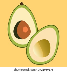 Vector image of an avocado in a cut of two halves. Healthy lifestyle. Proper nutrition. Compliance with a diet.