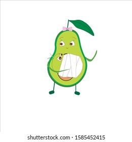 vector image of avocado mom holding her little avocado baby in hands 
