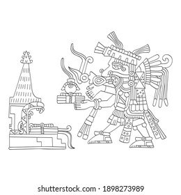 vector image with Aztec god Tepeyollotl.God of the earthquakes and jaguars for your project