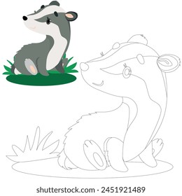 Vector image of a baby badger. Coloring book for children's creativity.