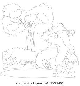 Vector Imagen de un bebé tejón. Libro para colorear para la creatividad de los niños.