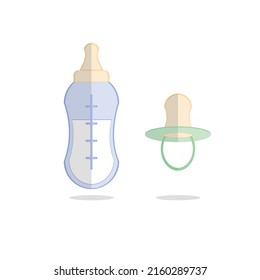 Vector image of a baby bottle for milk and a pacifier