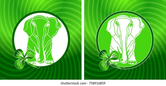 vector image, baby elephant on green background, drawing in a circle