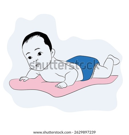 Vector image of a baby lying on their stomach, lifting head and chest during tummy time — a sign of healthy neck and upper body development.