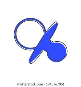 Imagen vectorial del estilo de la caricatura del pacificador de bebé sobre fondo blanco aislado.