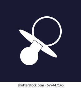 Vector image of baby pacifier.  White vector icon on dark blue background.