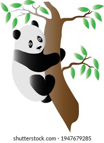 A vector image of a baby panda spending time relaxing in a tree with great pleasure. 