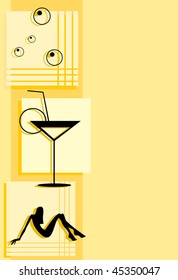 vector image of background with martini and silhouette of woman