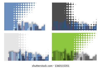 Vector image of a background of night city. Flat style. Silhouettes of buildings on a dark blue night background. Vector illustration of night city background