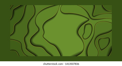 Vector image of the background, in the style of cut out paper with a shadow in shades of green. 3d illustration for website design, banner, cover.