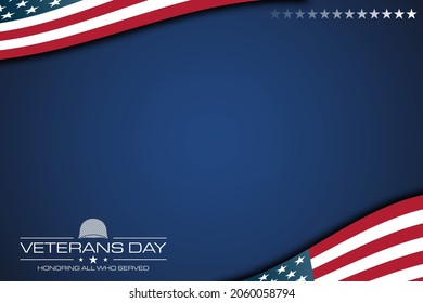 Vector image background for veterans day celebrations with American flag and copy space area. Suitable to place on content with that theme.