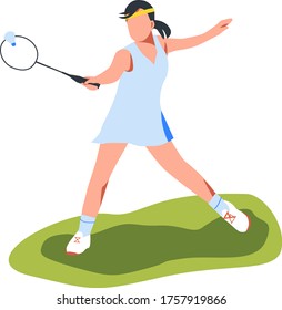 Vector image of a badminton player. Sports games at a distance. Illustration. Badminton players icons and illustrations in vector style.