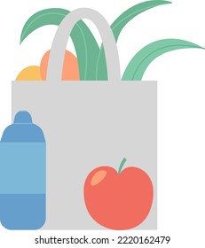 Vector image of a bag with organic natural and fresh products, water, fruits and vegetables