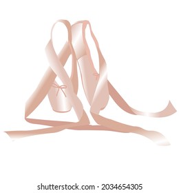 vector image of ballet pointe shoes with ribbons in pink tones on a white background