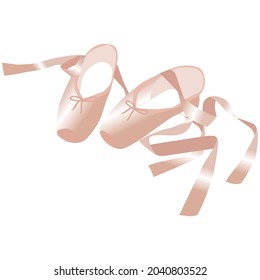 vector image of ballet pointe shoes with ribbons in pink tones on a white background