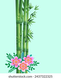 Vector image of bamboo tree and flowers for illustration.
