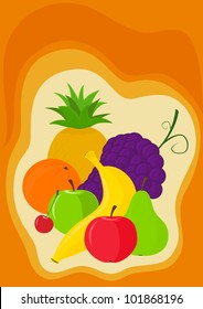 Vector image - banana, pineapple, orange, grapes, apple, pear