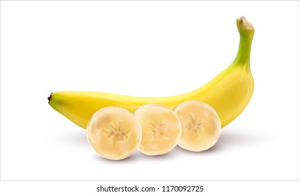 Vector image of a Banana. Banana Slice.Realistic yellow banana on the white background.Banana icon.