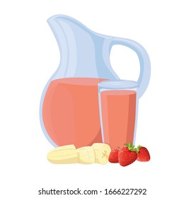 
Vector image of a banana strawberry juice in a decanter on a white background