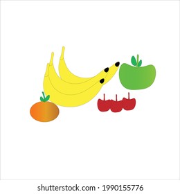 Vektorbild von Bananen, Orangen, Kirschen und Äpfeln