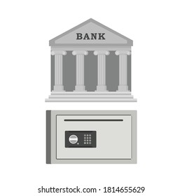Imagen vectorial de un edificio del Banco y caja fuerte.