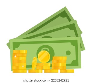 Vector image of bank notes. A money bill. A design element for a website, applications, social networks. The concept of investments, business, profit and income.