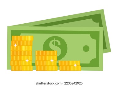 Vector image of bank notes. A money bill. A design element for a website, applications, social networks. The concept of investments, business, profit and income.