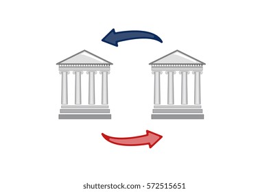Vector image of bank symbols and arrows