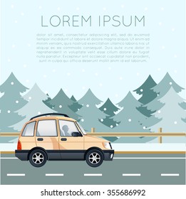 Vector image of a banner with car trip