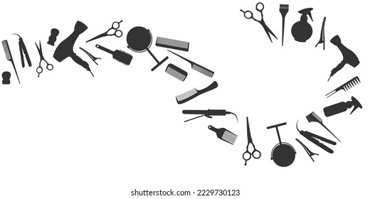 Vector image of a banner for a hairdressing salon with professional tools . The concept of a beauty salon, haircuts and self-care. A banner for the site.