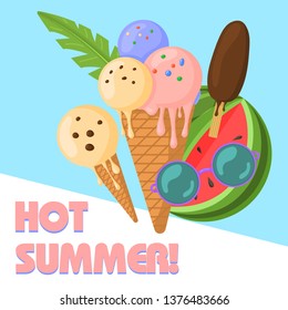 Vector image, banner Hello summer. Summer time. Modern promotion square web banner for social media mobile apps. Email ad newsletter layouts. Vector summertime concept. Beach vacation, fun background.