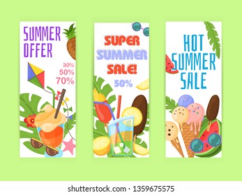 Vector image, banner with summer spirit, summer sale. Hot summer sale. Special offer. Summertime sale banner. Beach vacation, fun, sunbathing. Vector summer concept. Discount modern promo web banner