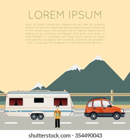Vector image of a banner with trailer trip 