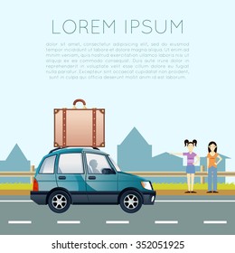 Vector image of a banner with travel by hitchhiking
