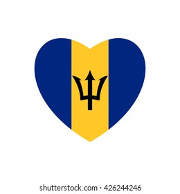 Vector image of Barbados flag in heart on white background.
