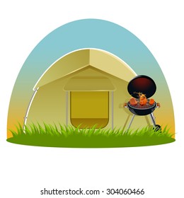 Vector image of a barbecue on the nature