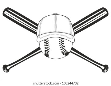 The vector image of baseball ball and crossed baseball bats