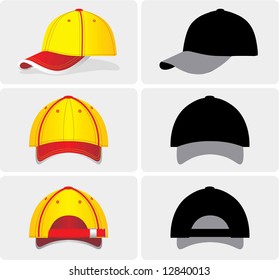 Vector image of a baseball cap, color and greyscale. This picture can used as symbols.