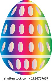 Vector image of a basic, 2D Easter egg for religious holiday in April with rainbow multi-colors, pink, red, yellow, blue and green.